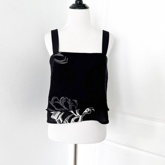 3.1 Phillip Lim Black & Silver Embroidered Silk Overlay Cropped Top Blouse - Picture 2 of 6
